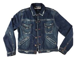 1921 Western‎ Glove Works Denim Jacket Womens Medium Blue Excellent Distressed